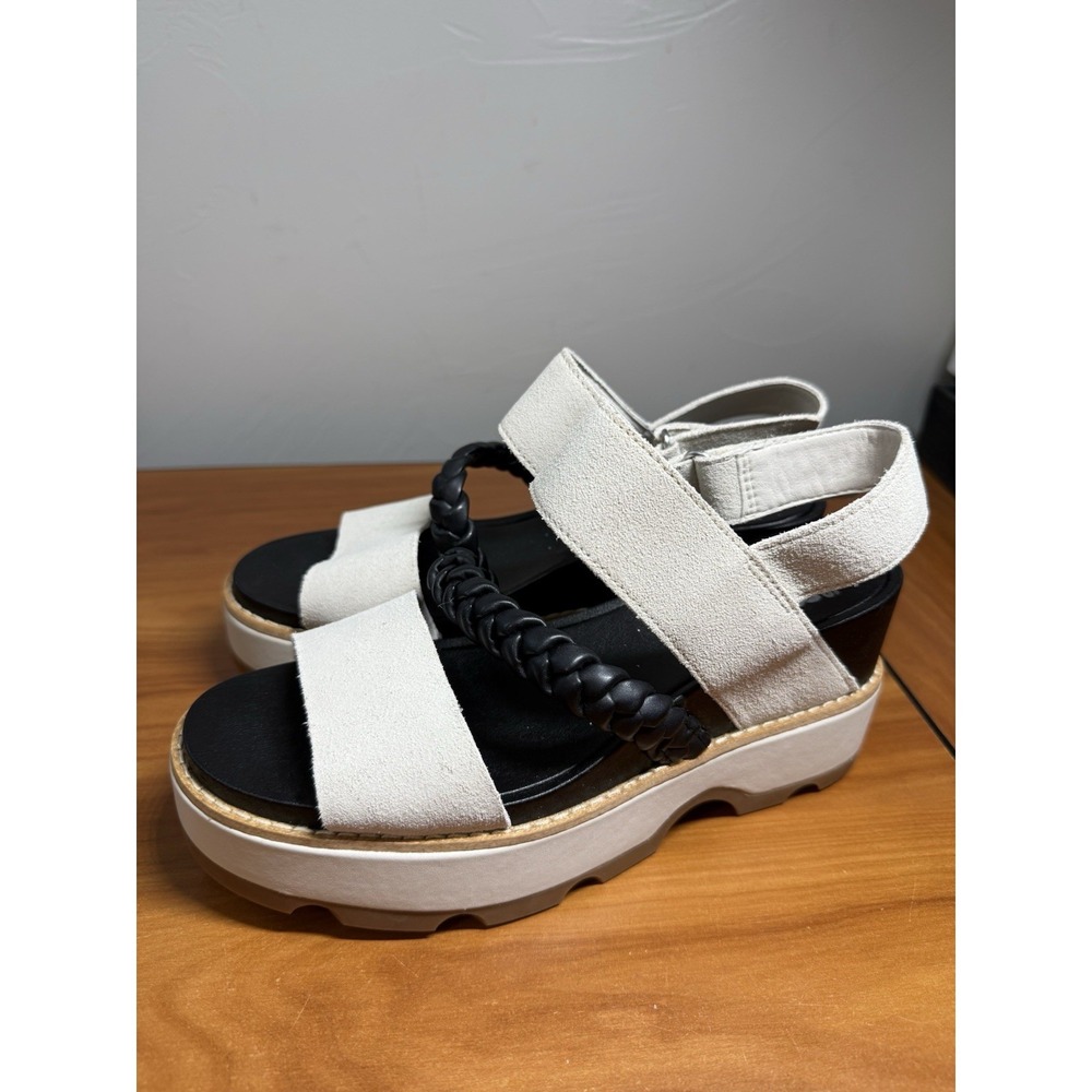 NEW SOREL Joanie IV Slingback Wedge Sandal Heel 7.5 Platform Cream Chalk Black